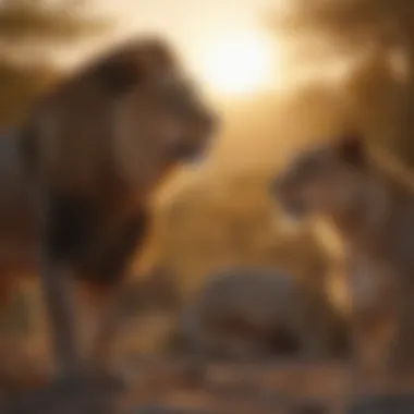 Lion Pride Socializing at Sunset