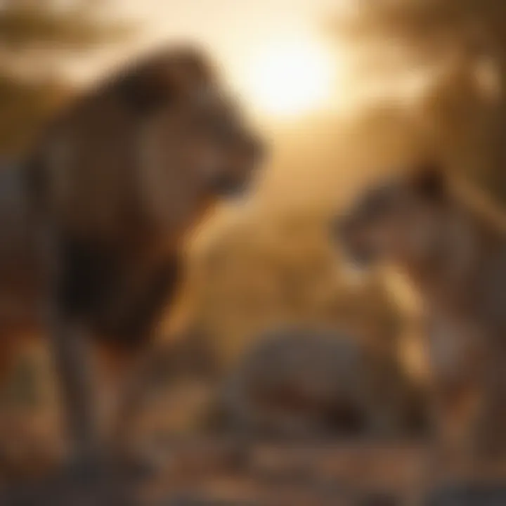 Lion Pride Socializing at Sunset