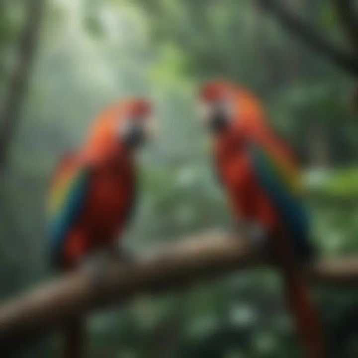 Colorful Macaw Birds in Tropical Forest