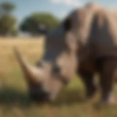 Gentle Giant Rhino Grazing in Grassland