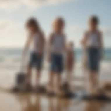 Illustration showcasing a group of diverse children cleaning up a beach