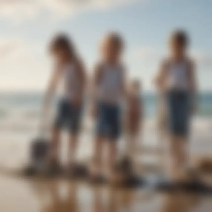 Illustration showcasing a group of diverse children cleaning up a beach
