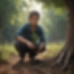 Illustration depicting a young environmentalist planting a tree