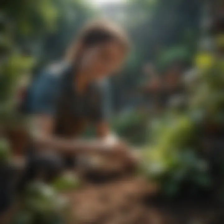 Young individuals engaging in community gardening and sustainable practices