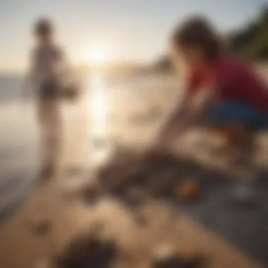 Children engaged in a clean-up activity at a beach