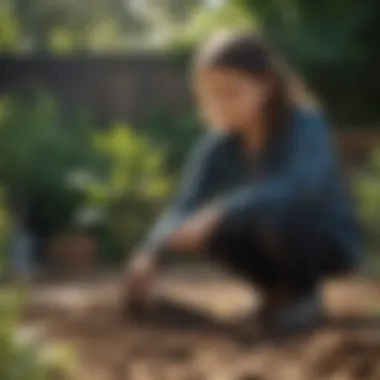 A young learner planting a tree in a community garden