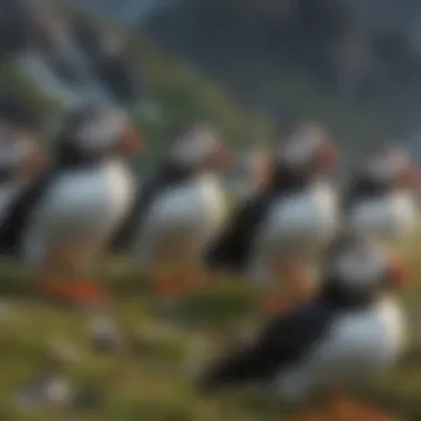Vibrant Puffin Colony Flourishing in the Arctic Tundra Puffin Colony in Arctic Tundra