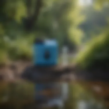 A portable filtration device set up near a riverbank