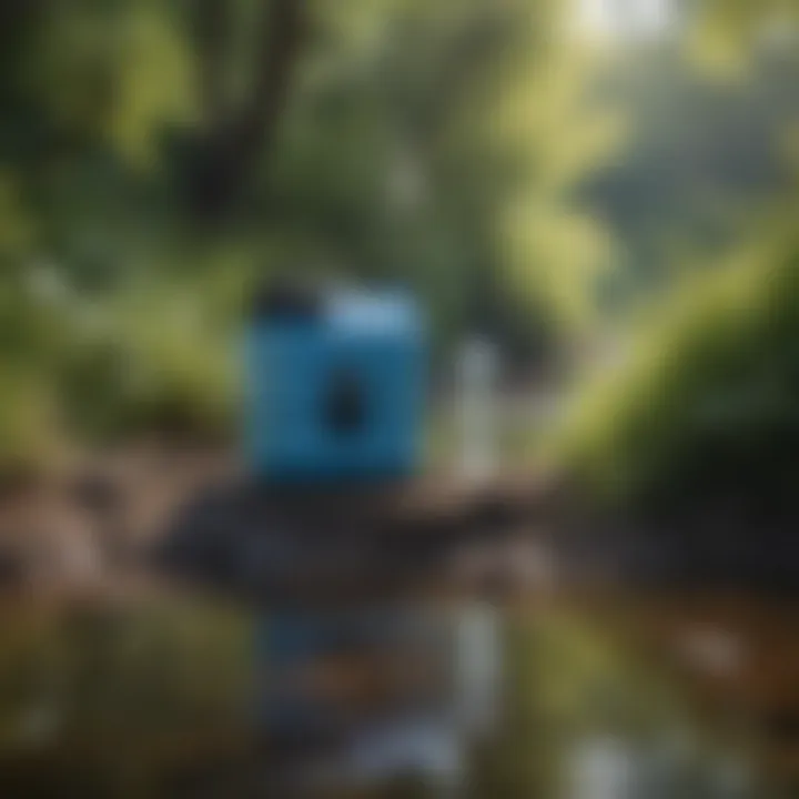 A portable filtration device set up near a riverbank