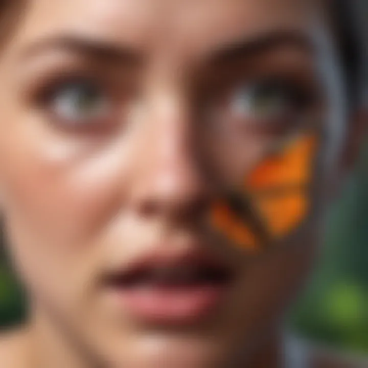 Illustration of someone terrified of a harmless butterfly