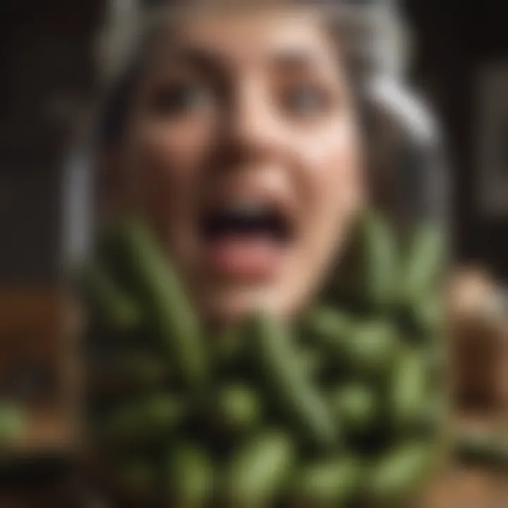 Illustration of a person recoiling from a jar of pickles with horror