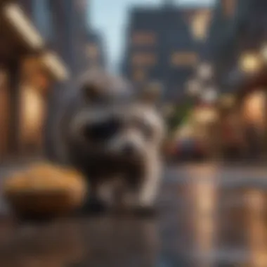 Raccoon Exploring Urban Setting for Food Raccoon exploring urban setting for food