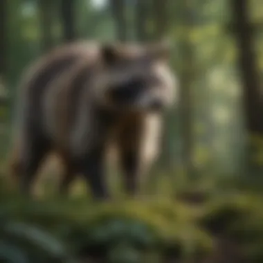 Wild Raccoon Foraging in Lush Forest Habitat Raccoon foraging in lush forest habitat