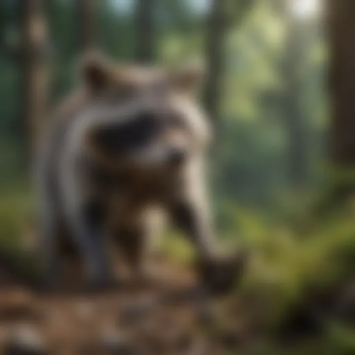 Raccoon hunting for insects in the wild