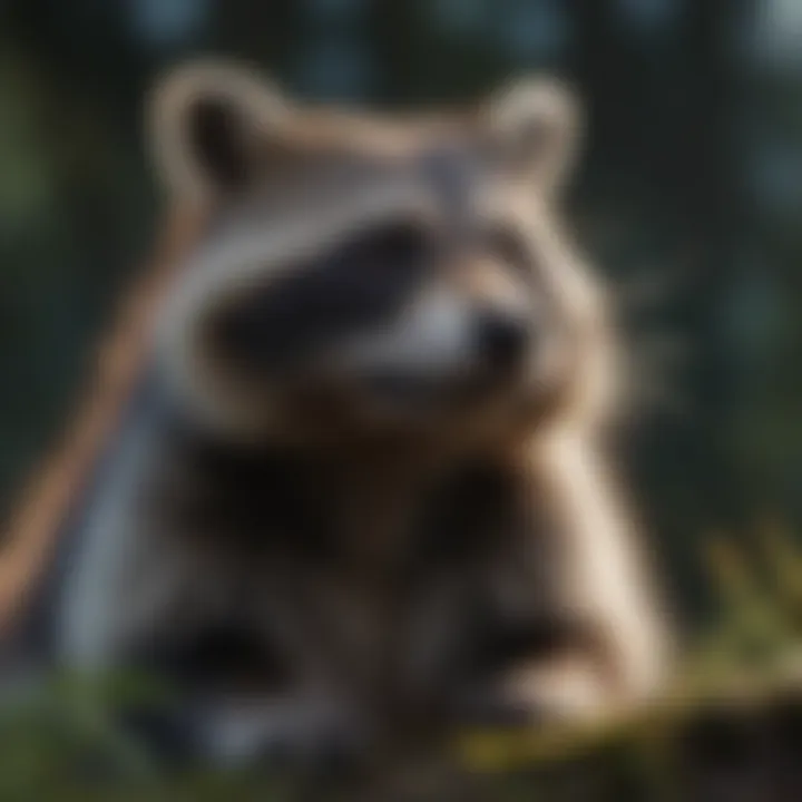 Raccoon in its natural habitat during twilight
