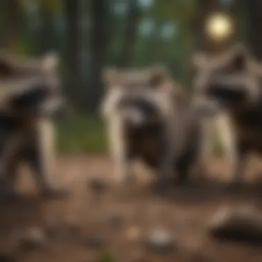 Social Interaction Among Raccoons A group of raccoons interacting socially