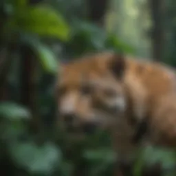 Majestic Jaguar blending into the lush rainforest foliage