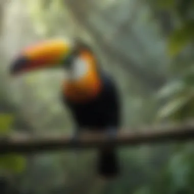 Colorful Toucan perched on a branch in the rainforest canopy