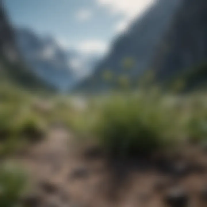A breathtaking view of majestic mountains with unique plant life, illustrating the beauty of high-altitude environments