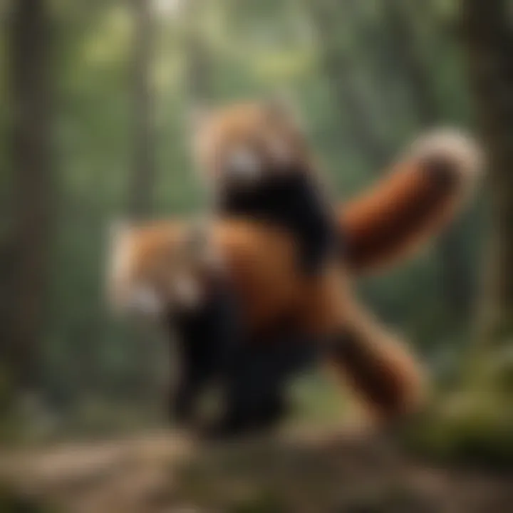 Red panda using tail as a balance while moving