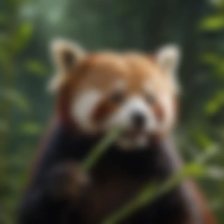 Red Panda Feasting on Bamboo Leaves