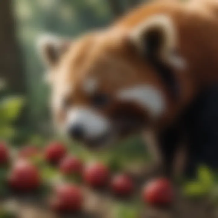 Red Panda Sniffing Out Berries