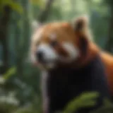 Red panda in lush forest habitat