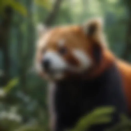 Red panda in lush forest habitat