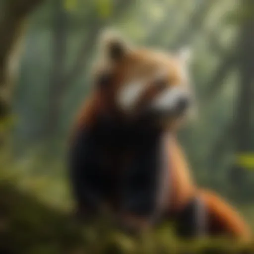 Majestic red panda in lush forest habitat