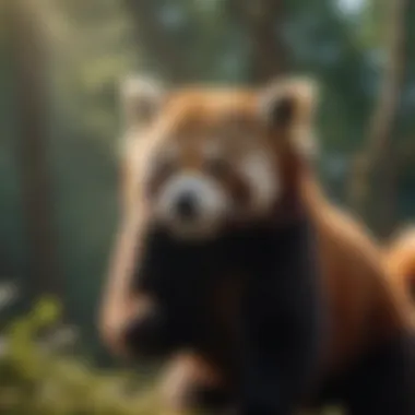 Red panda displaying warning stance