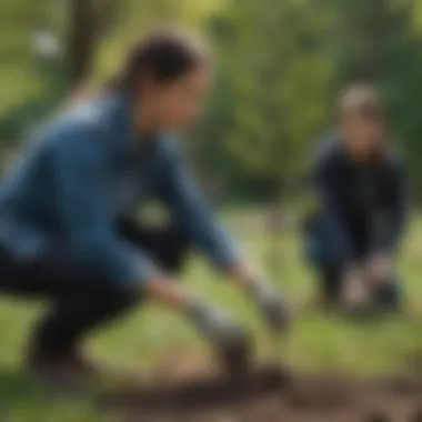 Students planting trees in a local park