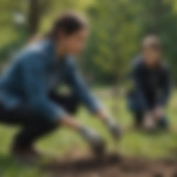 Students planting trees in a local park