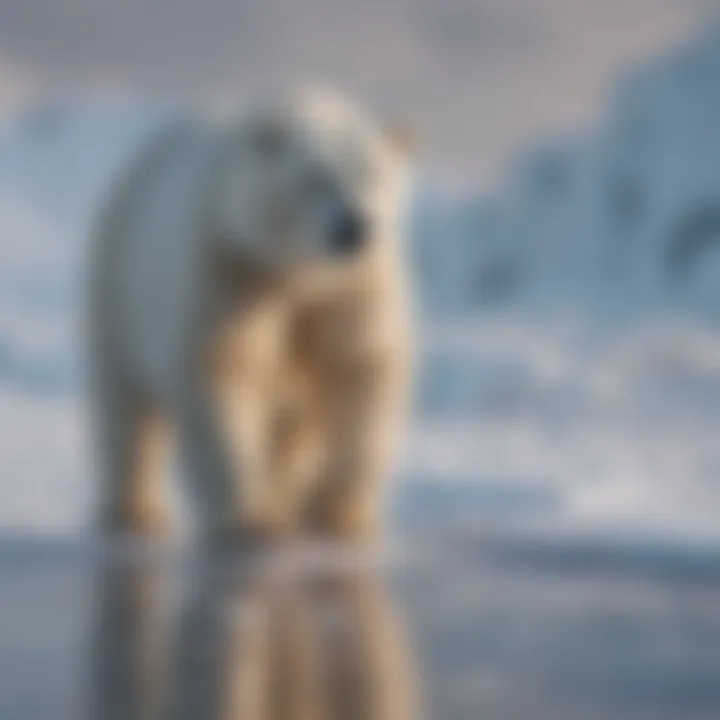 Polar bear hunting for food on frozen tundra