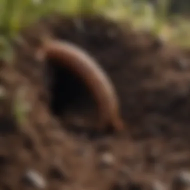 Resourceful Worm burrowing through soil to create essential aerated pathways