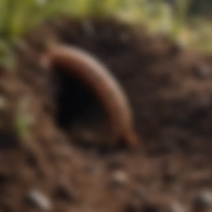 Resourceful Worm burrowing through soil to create essential aerated pathways