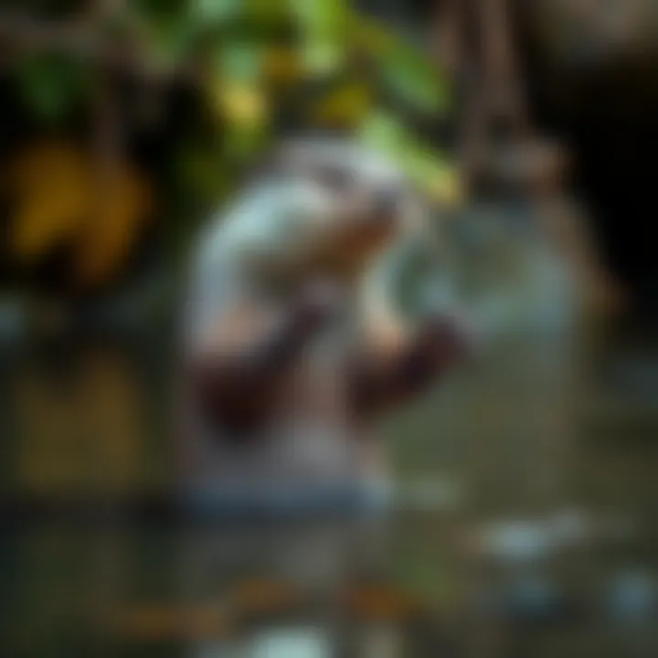 River otter in its natural habitat showing hunting behavior