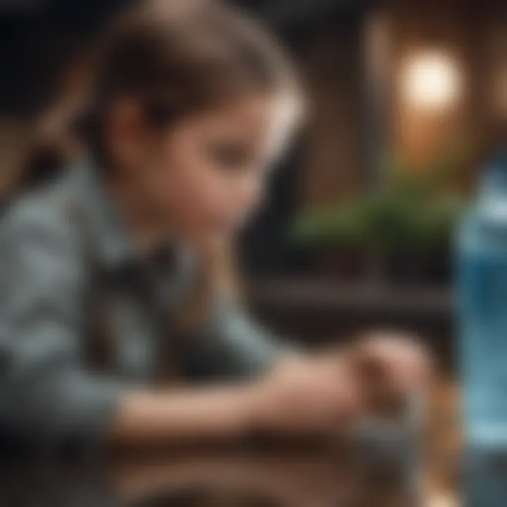 A child observing a water purification system