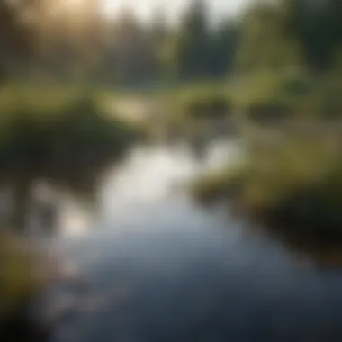 Aerial view of a wetland ecosystem with mosquitoes as a part of the food chain