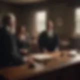 Illustration depicting the tense courtroom atmosphere during the Salem Witch Trials