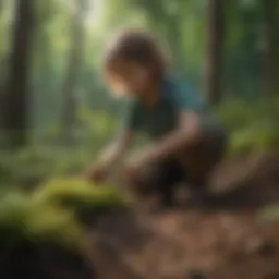 Kids planting tree in a lush green forest