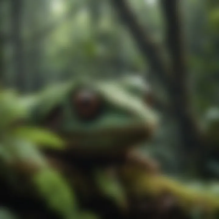 A lush rainforest canopy with diverse flora and fauna