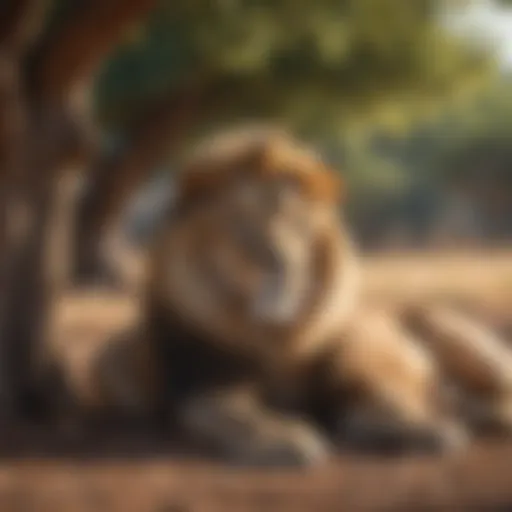 Majestic lion resting under the shade of a tree