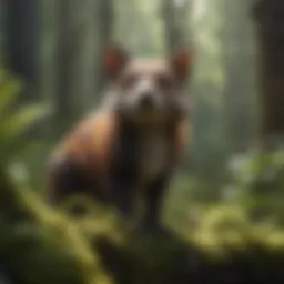 A vibrant forest ecosystem showcasing diverse plant and animal life