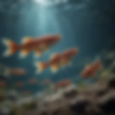 School of fish moving in perfect unison underwater