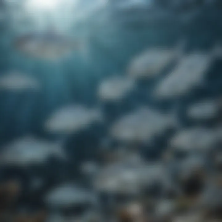 School of shimmering silver fish darting through crystal-clear waters