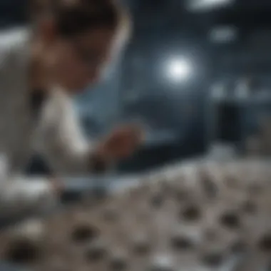 Extraterrestrial Discoveries: Lunar Rock Analysis Scientist examining lunar rock samples in a high-tech lab