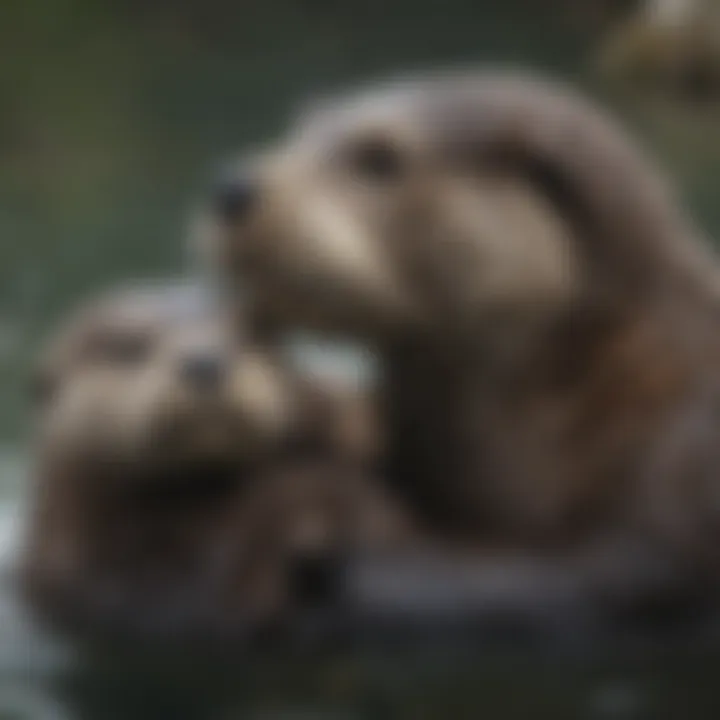 Sea Otter Mother Caring for Her Pup