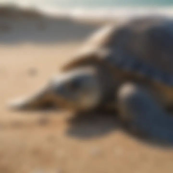 Sea turtle nesting on sandy beach