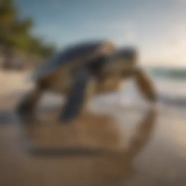 Sea turtle returning to the ocean after nesting