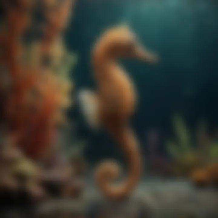 An underwater scene depicting a seahorse and its habitat.